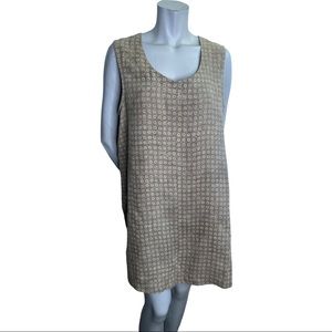 Maiwa Tan Beige Floral Sleeveless Scoop Neck Lagenlook 100% Linen Tunic Large